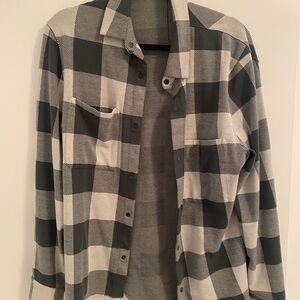 Mens lululemon Soft Knit Overshirt Green Bone Plaid Buttondown Shirt Medium
